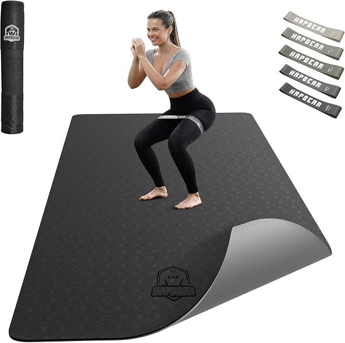 HAPBEAR Large Yoga Mat - 72"x36"x6mm (1/4 inch), Extra Wide Non-Slip Exercise Mat for Home Workout, Yoga, Pilates & Stretching, Durable, Includes Carry Bag