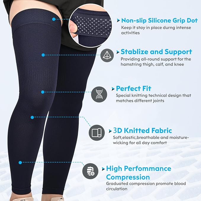 KEKING Full Leg Compression Sleeves, 20-30mmHg Graduated, Unisex, Running | Thigh-High Compression Stockings, Support Thighs, Calves & Knees, for Travel & Sports, Relieve Varicose Veins & Swelling