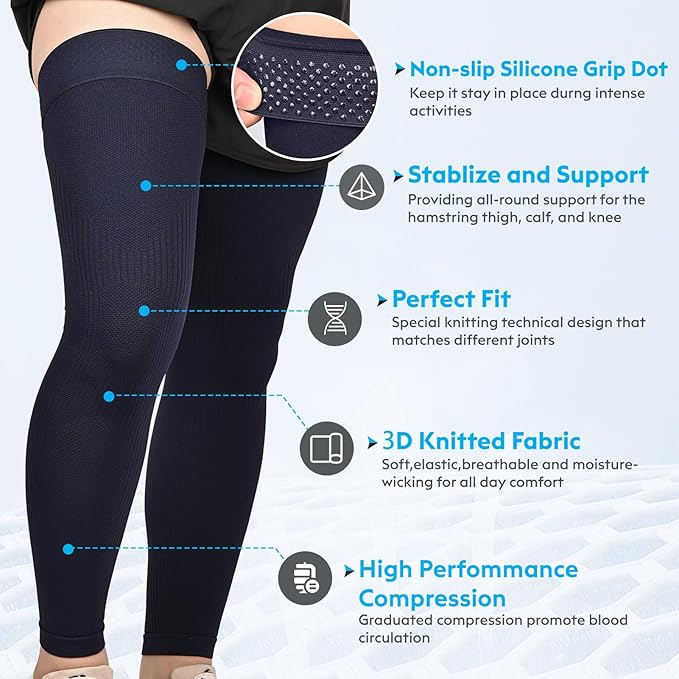 KEKING Full Leg Compression Sleeves, 20-30mmHg Graduated, Unisex, Running | Thigh-High Compression Stockings, Support Thighs, Calves & Knees, for Travel & Sports, Relieve Varicose Veins & Swelling