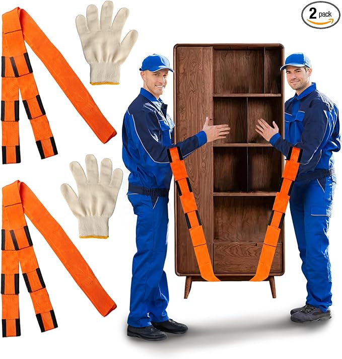 Moving Straps Upgrade Width, 2-Person Lifting and Moving System with Cotton Gloves, Lifting Wrist Straps for Moving Appliances, Furniture, Support up to 800lbs