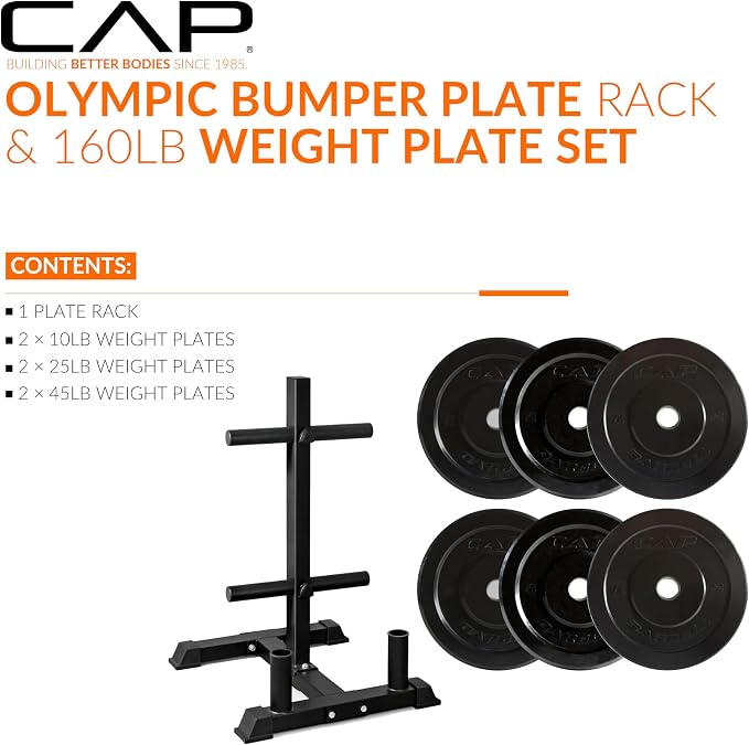 CAP 2-inch Olympic Bumper Plate Weight Set | 100-370 lbs | Multiple Colors | Storage Rack Optional