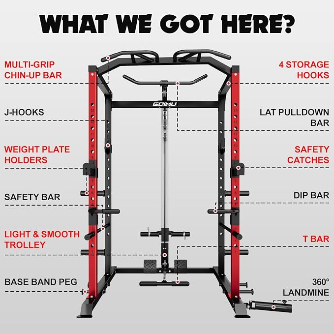 C1-V4 Power Cage, 2000LBS Squat Rack with LAT Pulldown, Multi-Function Weight Cage Strength Training Machine, Workout Cage with More Attachments for Home Gym Garage