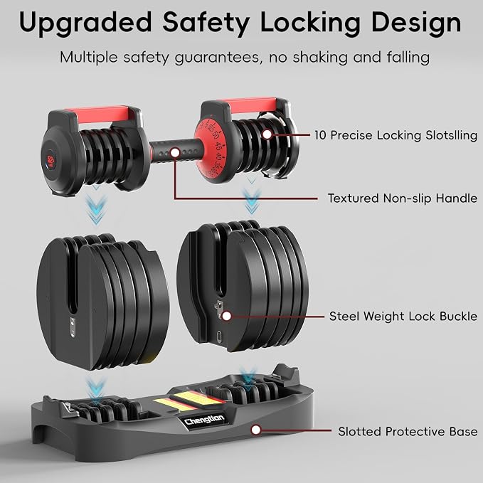 New Upgraded Adjustable Dumbbell Set of 2 (52.5 lbs/25 lbs), 15/9 Weights Dumbbell Set with Safe Locking System, Quick Adjustable Dumbbells For Men and Women Home Gym Workout with Anti-Slip Handle