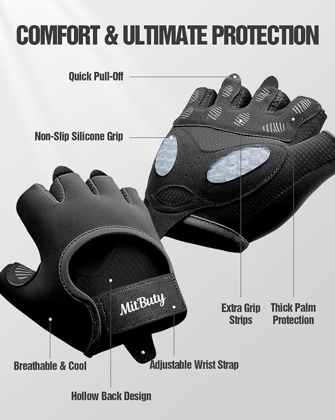 Workout Gloves for Men & Women – Fingerless Gym Gloves for Weight Lifting, Crossfit, Fitness, Exercise & Training with Silicone Grip Dots for Secure Hold & Palm Padding Protection