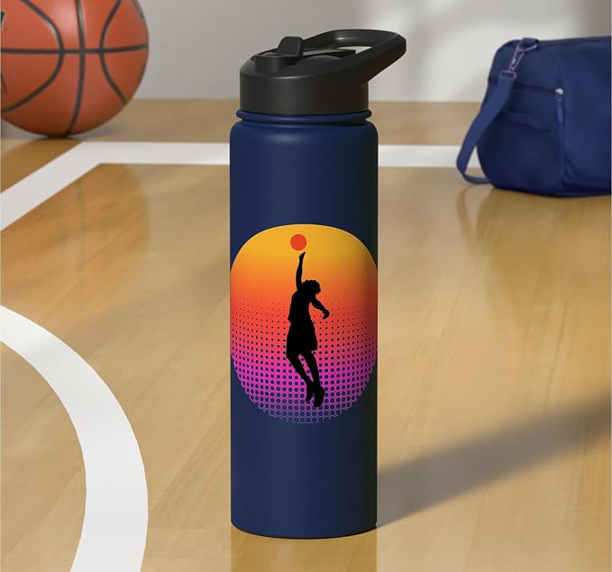 Basketball Game Hoop Slam Dunk Ball Retro Sunset Player Gift Stainless Steel Insulated Water Bottle