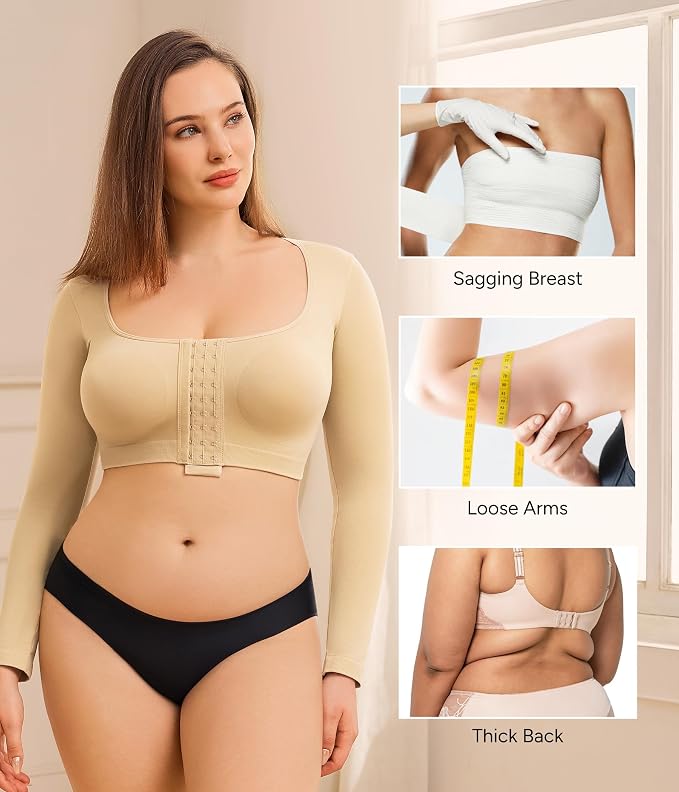 Nebility Arm Compression Sleeve Women Arm Shaper Post Surgery Post Surgery Front Closure Bra