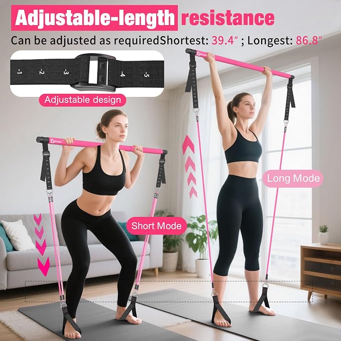 Bbtops Pilates Bar Kit with Resistance Bands,Pilates Bar with Stackable Bands Workout Equipment for Legs,Hip,Waist and Arm,Exercise Fitness Equipment for Women & Men Home Gym Yoga Pilates