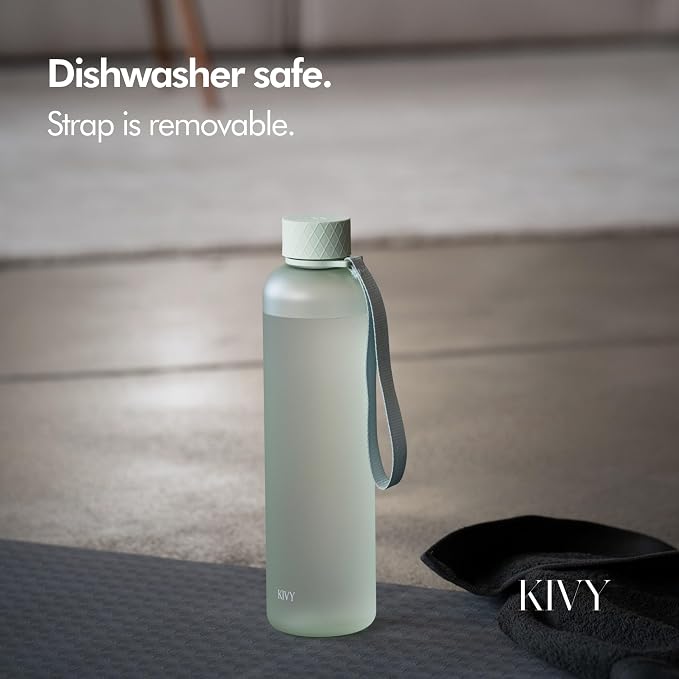 KIVY Slim Water Bottle 32oz [Lightweight & Shatterproof] Fits Backpack & Cupholder for Travel, Sports, School, Gym - Sage green water bottle no straw for Gym - Screw top - Dishwasher Safe