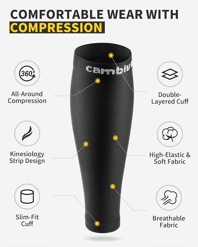 CAMBIVO Calf Compression Sleeve for Shin Splints & Running Support-3 Pairs | Leg sleeves for men & women, 15-20mmHg footless compression socks for gym & recovery, varicose veins