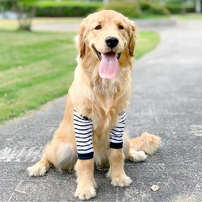 HDKUW Dog Elbow Protector, Dog Front Leg Recovery Sleeve for Prevent Licking Wound, Elbow Sleeves with Mesh Pad for Medium Large Dogs Stripe L