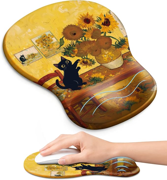 Ergonomic Mouse Pad with Wrist Rest, Gel Wrist Support, Sunflower | 10.2 x 7.6 in Mouse Pad with Smooth Fabric Surface and Non-Slip Rubber Base for Office, Home, Study, and Gaming