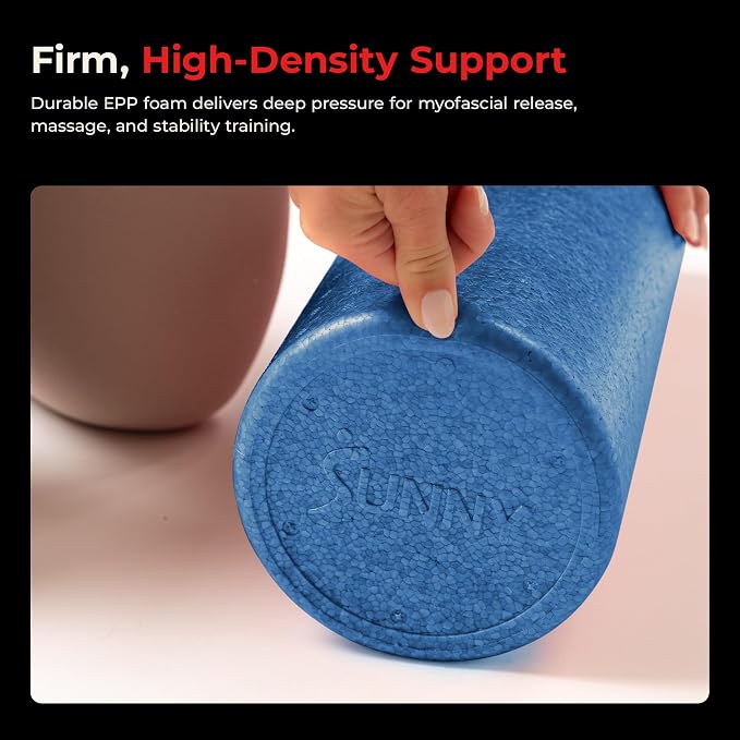 Sunny Health & Fitness 18" Blue High-Density Yoga Foam Roller | Muscle Relief, Physical Therapy, Post-Workout Recovery, Improved Flexibility, Home, Gym, Rehab Use, Full-Body Use