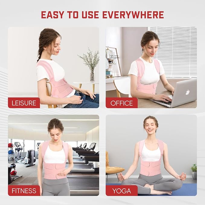 Back Brace Posture Corrector for Women & Men, Adjustable Shoulder Straightener with Full Back Support, Relief for Lower & Upper Back Pain, Hunchback & Scoliosis (Pink, Small)