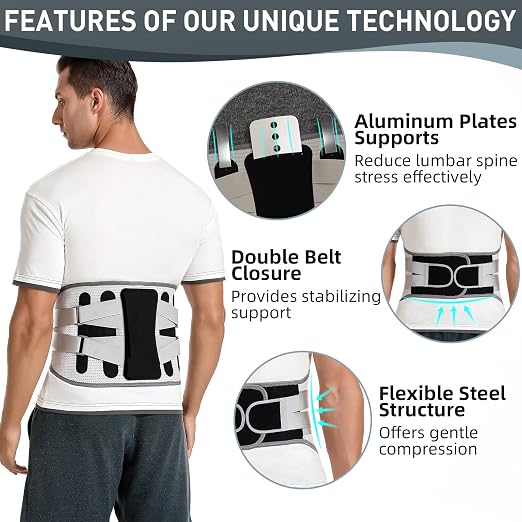 Back Brace for Lower Back Pain - Lumbar Support with Bionic Support System, Adjustable Belt for Men Women, Relieves Sciatica, Herniated Disc, Scoliosis, Posture Correction for Workout, Daily Use, Heavy Lifting(Black,XX-Large)
