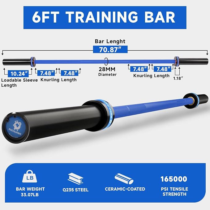 Ceramic Olympic Barbell 4/5/6FT – Short 2" Bar for Home Gym | Alloy/A3/45 steel. 400-500LB. 28mm knurled grip. Brass bushings. Squat, bench, deadlift, hip thrust. Fits standard plates.