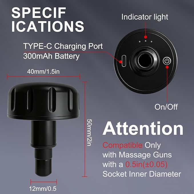 LEERCON Heating Head for Small Massage Gun | 3-Temp Settings (104/113/122°F) & 15-Min Auto-off, Portable Rechargeable Handheld Accessory for Muscle Pain Relief