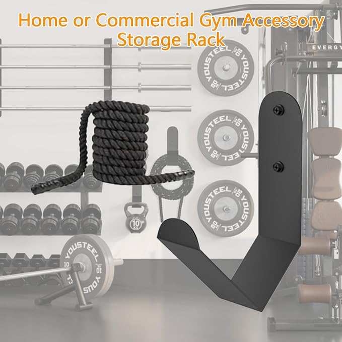 Yuleimy Extra Heavy Duty Battle Rope Storage Hanger Wall Mount, 1 Pack | Large Steel Battle Ropes Hook for Home Commercial Gym, Garage Organizer, Holds 100 lbs, Matte Black Powder Coating