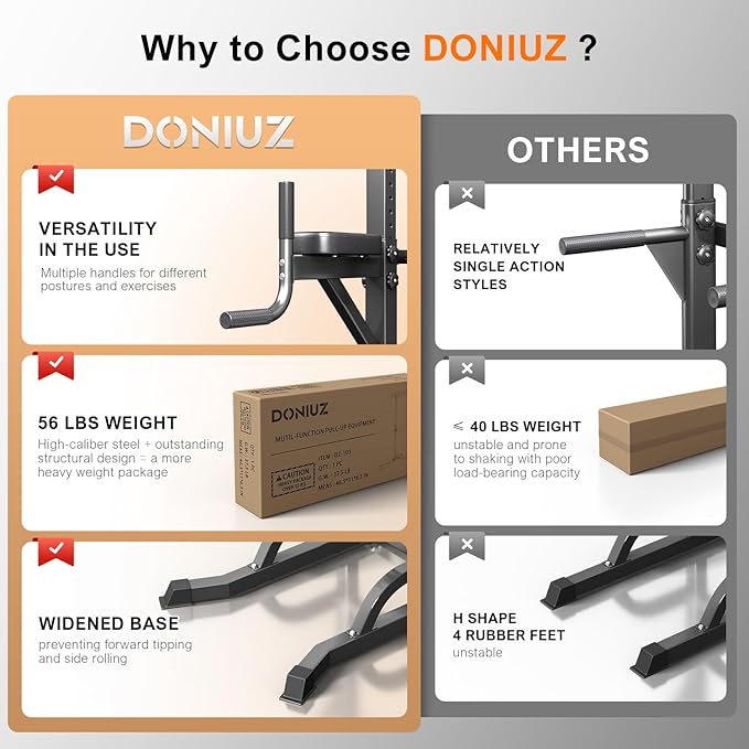 DONIUZ Power Tower Pull Up Bar and Dip Station, Multi-Function Home Gym, Strength Training Fitness Equipment, Height Adjustable