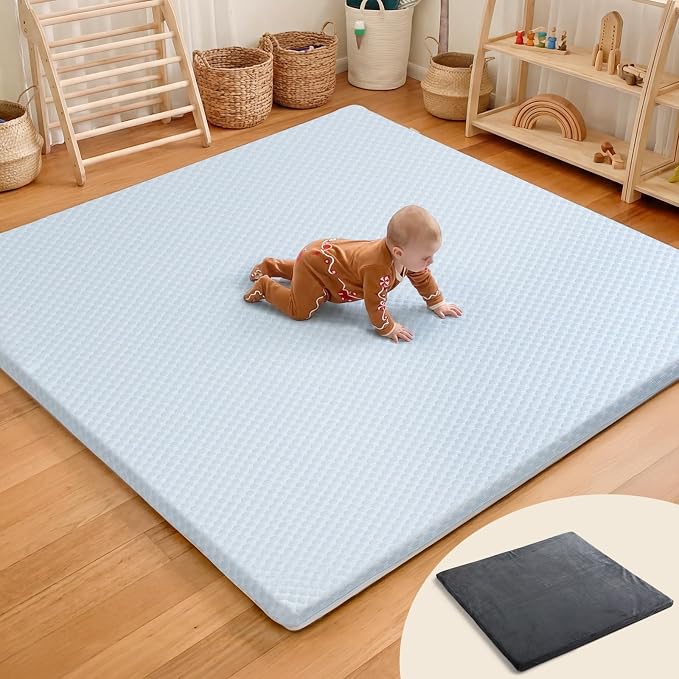 Mallify 1.3" Thick Cooling Baby Play Mat, 50''x50'' Playpen Mat with Removable & Washable Cover, Soft Crawling Playmat for Foor, Non-Slip Backing for Kid, Toddlers and Infants