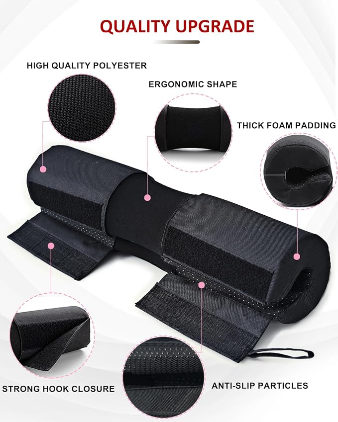 Barbell Squat Pad Set- Nylon Padding AntiSlip- Thick Foam Hip Thrusts Pads | Bench Press/Lunges/Bar Squats Padding Cushion -Standard Olympic Weight Bar Pad(Wrist Straps Weightlifting-Ankle Straps)