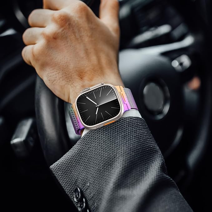 Bands Compatible with Apple Watch Ultra 3/2/1 Band 49/46/45/44mm | Milanese Loop Magnetic Stainless Steel Strap for iWatch Ultra SE 3/2/1 Series 11 10 9 8 7 6 5 4 3 2 1 Men, Colorful