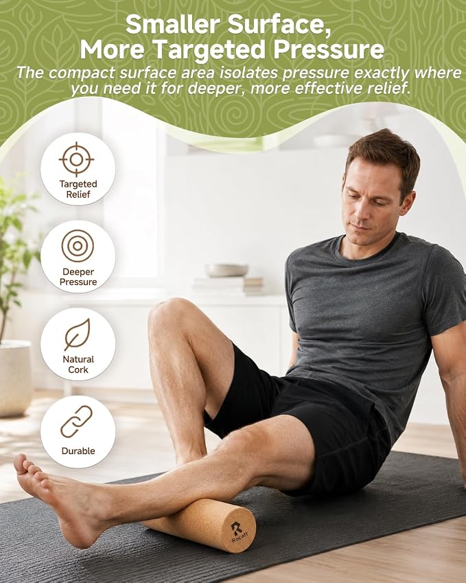 Rocalt Cork Roller 12 Inch, Full Body Stretch and Muscle Massage Roller | Natural cork, firm support for feet & calves stretching, rolling, and full body muscle release.