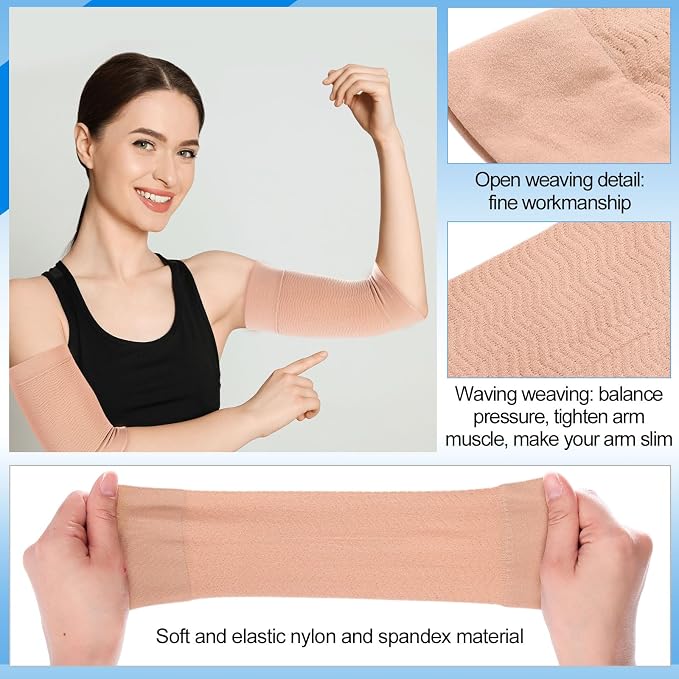 SATINIOR 8 Pairs Sun Protection Cooling Arm Sleeves Upper Compression Sleeve Plus Size Slimming Arm Shaper Wrap for Women