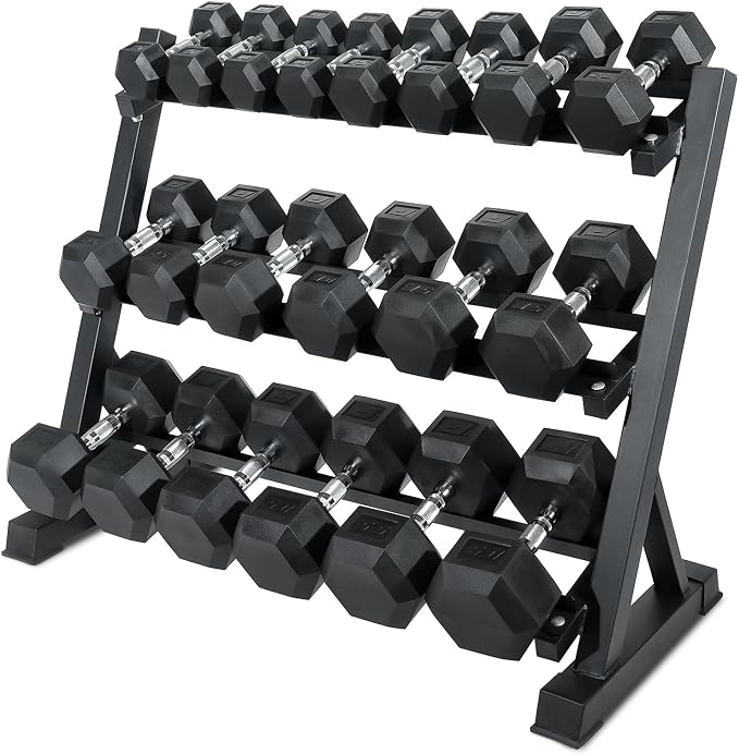 RitFit 5-650 LBS PVC Hex Dumbbell Sets with Optional Rack for Home Gym | PVC Coated Anti-Roll Hex Design, Chrome Handle with Ergonomic Grip, Full Body Strength Training with Optional Rack