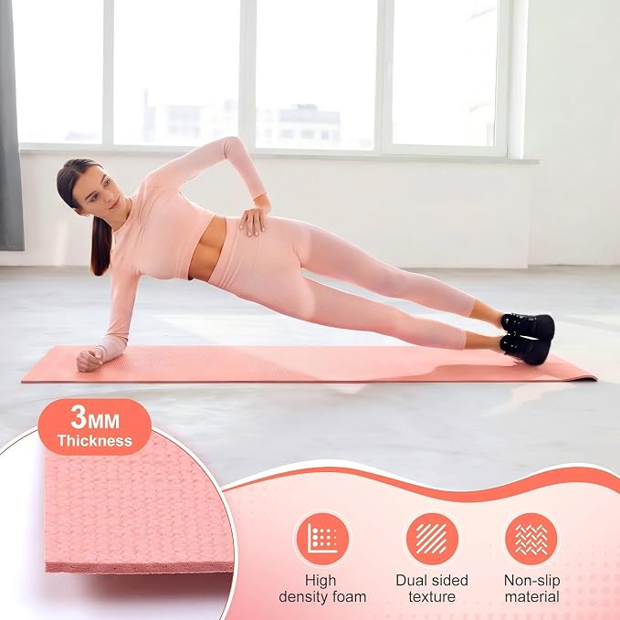 Funtery 3 mm Thin Yoga Mats Bulk, 68 x 24 Inches Lightweight PVC Exercise Mats Non Slip Workout Fitness Pads for Yoga Pilates Stretching Classes Gym Home Studio