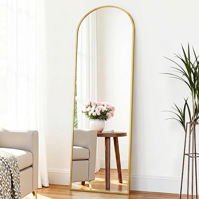 Suidia 56"x14" Arched Full Length Mirror with Stand, Full Body Mirror with Aluminum Frame, Freestanding/Leaning/Wall-Mounted, Floor Mirrors for Bedroom, LivingRoom, Entryway, Dressing Room,Gold