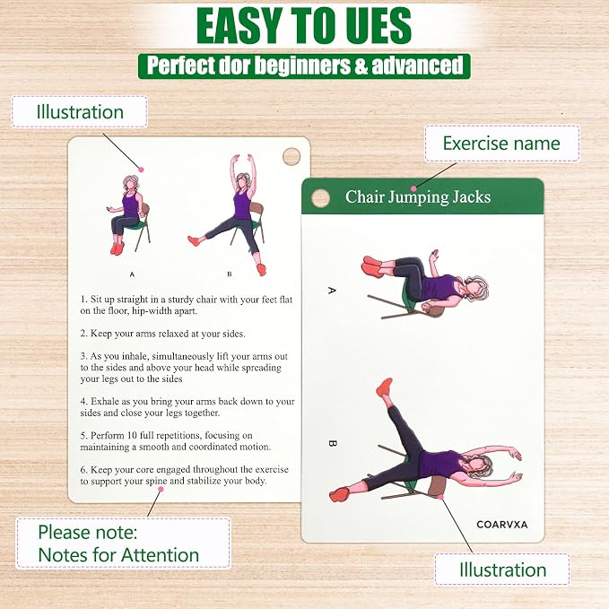 Chair Yoga Workouts for Elderly-58 Exercise Cards with Chair Yoga,Gentle Seated Yoga Guide, Chair Yoga for Weight Loss & Flexibility-Exercise Cards for Seniors Over 60