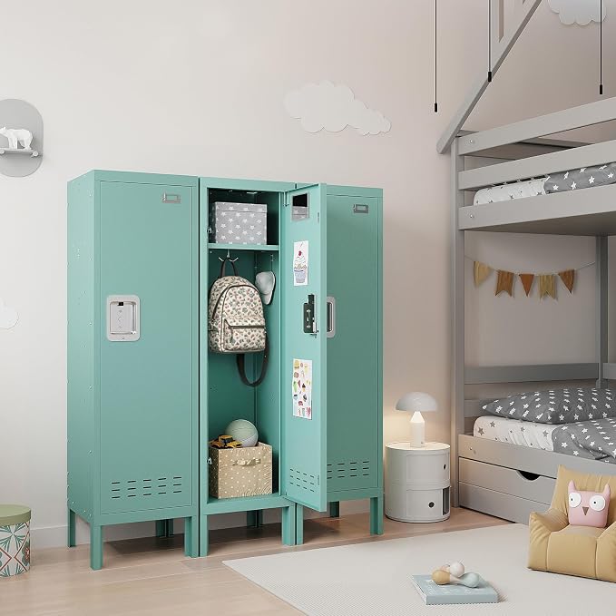 BUTISOW Metal Storage Locker with Lock & Card Slot Locker - Secure Lockable Door - Steel Locker for School, Office, Gym, Home - 54" H x 15" W x 15" D（1 Door, Teal）