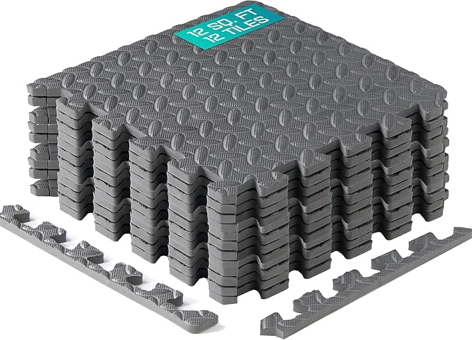 Yes4All EVA Interlocking Mats, Puzzle Floor Tiles, Foam Floor Padding with Border for Furniture, Home Space, Living Room, Garage 11,15,32,99 SQFT