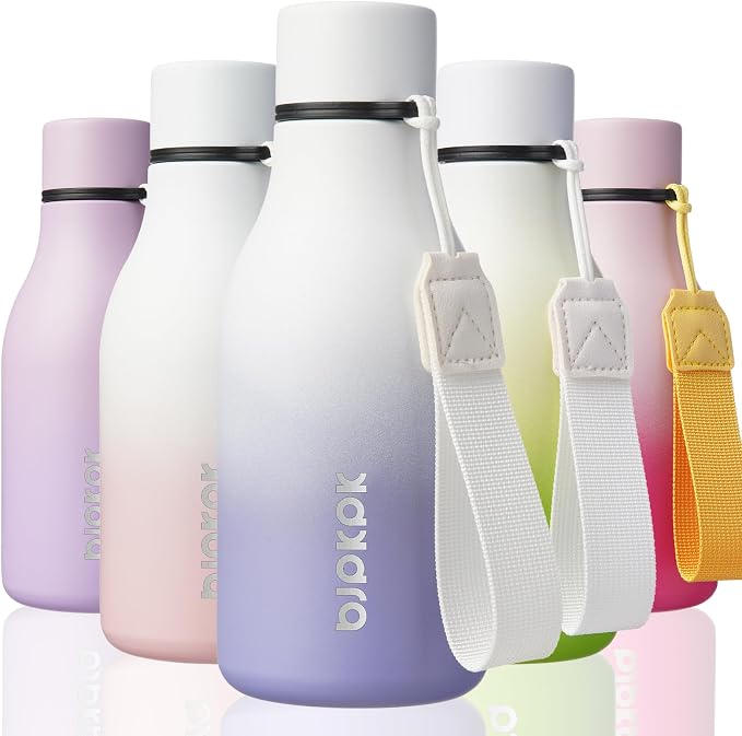 BJPKPK 12oz Insulated Water Bottle, Stainless Steel Bottle with Carry Strap | Keep Cold & Hot Vacuum Insulation, Leak-Proof BPA-Free Design, Slim Bottle Fits Most Cup Holders for Gym, Office & Travel