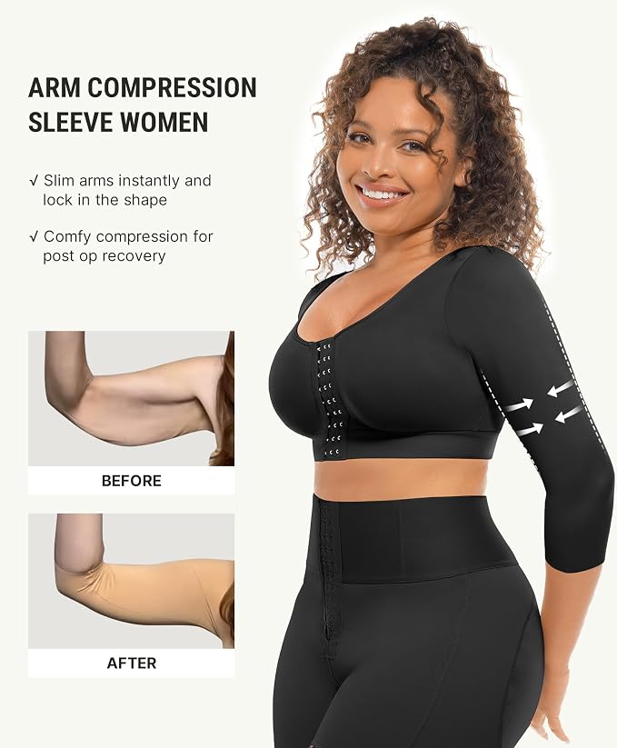 FeelinGirl Arm Compression Sleeve Women Post Surgery Front Closure Bra | Arm Lipo Compression Garment, Seamless Arm Shaper for Flabby Arms, Lymphedema Compression, Breast/Back Support