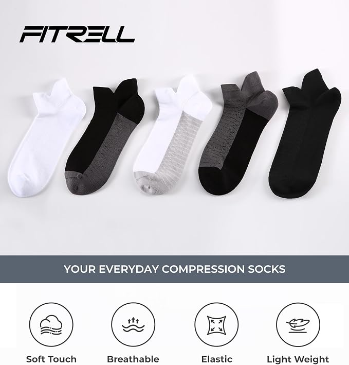 FITRELL Ankle Compression Socks for Women & Men - 5/6 Pairs Cushioned Arch Support Running Socks, Plantar Fasciitis Relief
