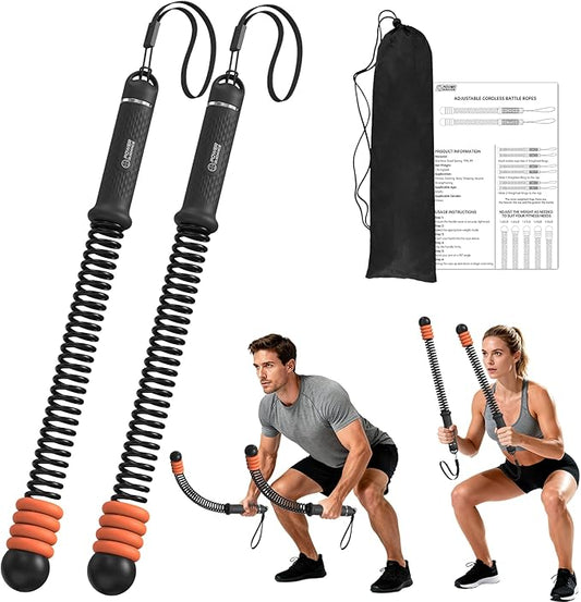 POWER GUIDANCE Adjustable Weighted Ropeless Battle Ropes with 4 Resistance Rings, Portable Cordless Battle Rope for Home Gym, Progressive Strength & Low-Impact HIIT Training for Men & Women，Black
