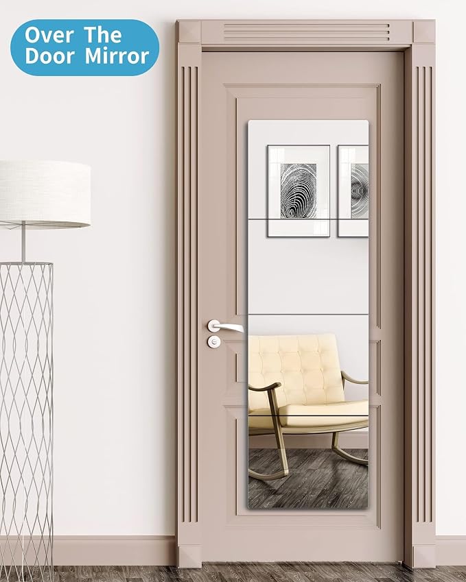 Shatterproof Wall Mirror Full Length for Bedroom, Unbreakable Acrylic Gym Mirror for Home Makeup, 8 x 8 Inches x 4 Pcs, Shaving Mirrors Safe for Kids, Over The Door, Long Hang Plexiglass Wall Mounted