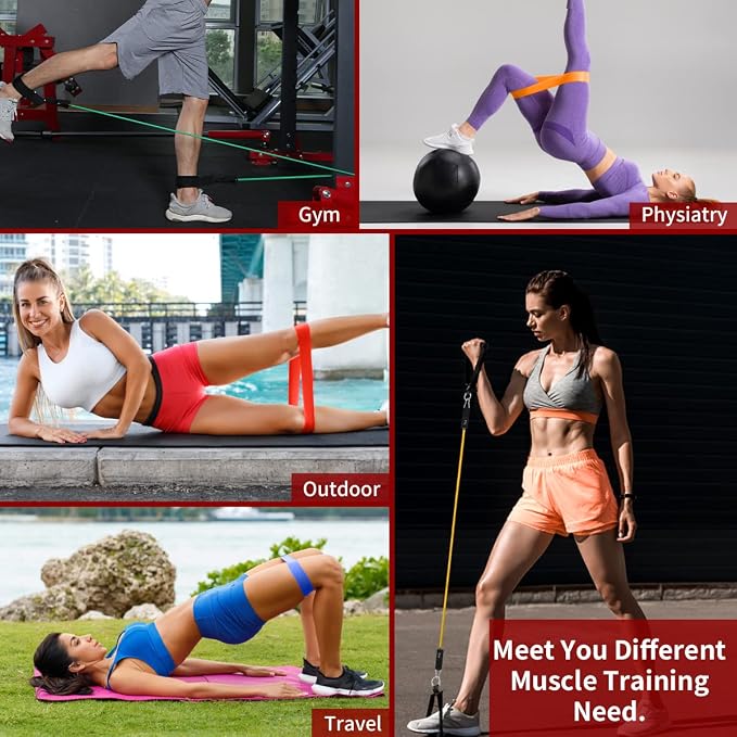 VEICK 10-150LBS Resistance Bands with Handles, Ankle Straps, Door Anchor | Accredited Lab Certified, 100% Natural Latex, Versatile for Yoga, Pilates, Strength, Home Gym