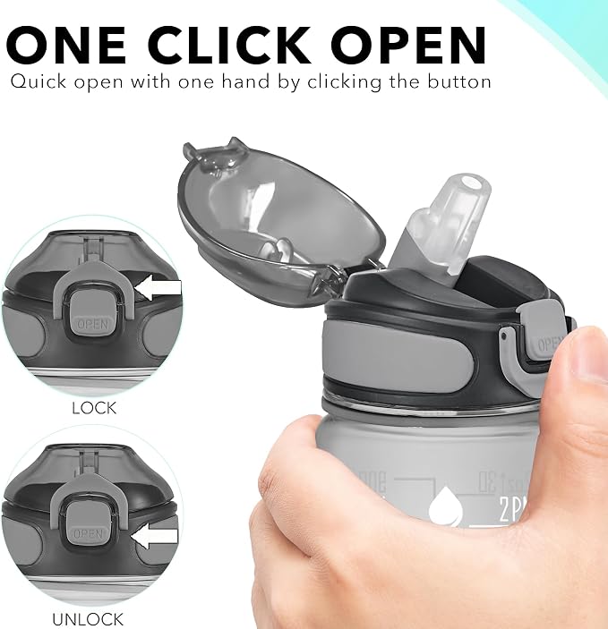 Enerbone 32 oz Water Bottle with Times to Drink and Straw, Motivational Drinking Water Bottles with Carrying Strap, Leakproof BPA & Toxic Free, Ensure You Drink Enough Water for Fitness Gym Outdoor