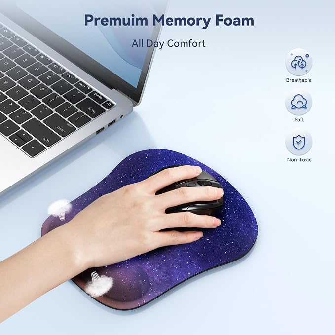 TECKNET Ergonomic Mouse Pad with Wrist Support | Soft Memory Foam, Fast Rebound, Pain Relief，Waterproof Surface, Non-slip Base