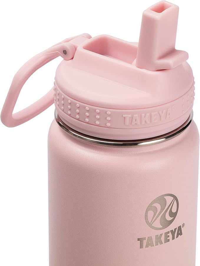 Takeya 22 oz Actives Stainless Steel Water Bottle with Straw Lid – Leakproof, Double-Wall Insulated, Keeps Drinks Cold 24 hrs/Hot 12 hrs, BPA-Free, Powder-Coated, Gym & Travel, Blush