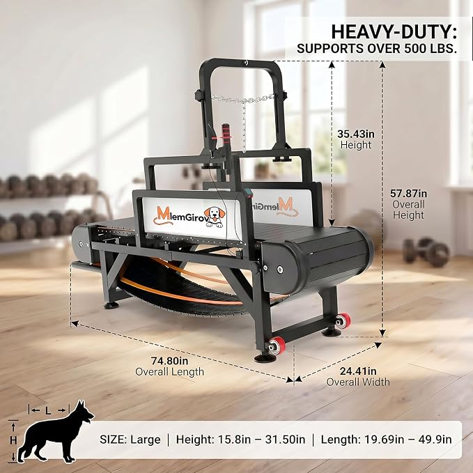 Dog Treadmill with Pin-Hinged Track & 3-Layer Shock Absorption | Waterproof dirt-resistant slats, secure disc brake lock, speed monitor, quiet wheels for indoor outdoor large pet cardio.