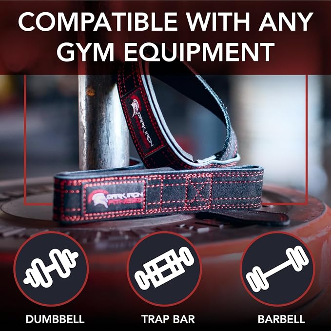 Dark Iron Fitness Wrist Straps for Weightlifting, Heavy Duty Gripping Suede Leather Bands for Men & Women, Support Wraps Gloves Alternative for Power Lifting Weight Strength Training Workouts