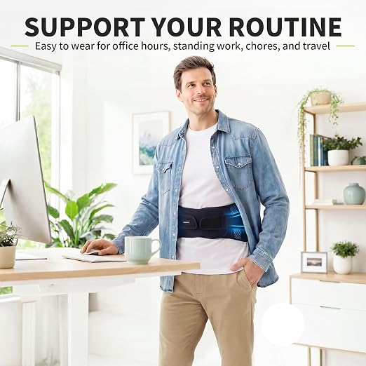 CAMBIVO Back Brace with 9-Stay Adjustable Lumbar Support Belt, BS10 | 9-stay lumbar support, adjustable compression, breathable fit, posture corrector, for work sitting travel, unisex Large