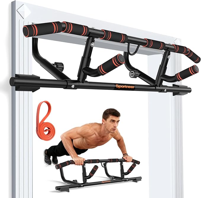Sportneer 2026 Upgrade Pull up Bar for Doorway with Folding Handle, Door Pull up Bar Door Frame Multi-grip Upper Body Trainer, 440lb, Indoor Fitness for Home Gym Strength Training - US Patent Pending
