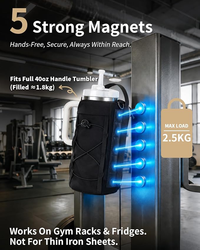 sportsnew 40oz Insulated Crossbody Water Bottle Bag Gym Hiking Phone Pocket | Water-resistant Lining, Padded Strap, Top Handle, Drawstring, Phone Pocket, Elastic Slots, Built-In Key Clip for Gym Walking