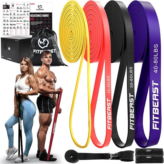 FitBeast Resistance Bands Set, Pull Up Assist Bands for Strength Training, Pilates, Yoga, Powerlifting, Stretching, Mobility Exercises, Muscle Toning, Full Body Workout
