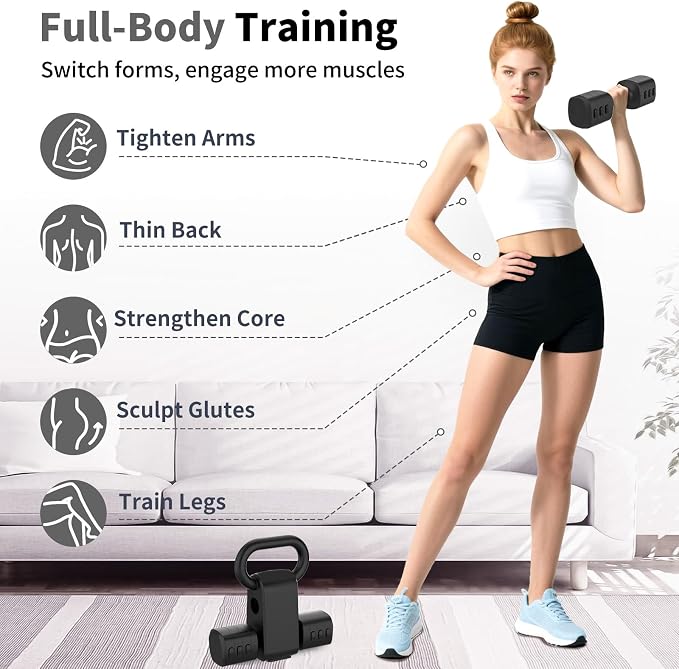 Hezeyferg Adjustable Dumbbell Set, 2-in-1 Hand Weights with Kettlebell Form | 4-Level 2.2-5.5lb Each, Dual-Button Locking, for Women Men Beginners Home Gym, Portable & Space-Efficient, Full Body Workout
