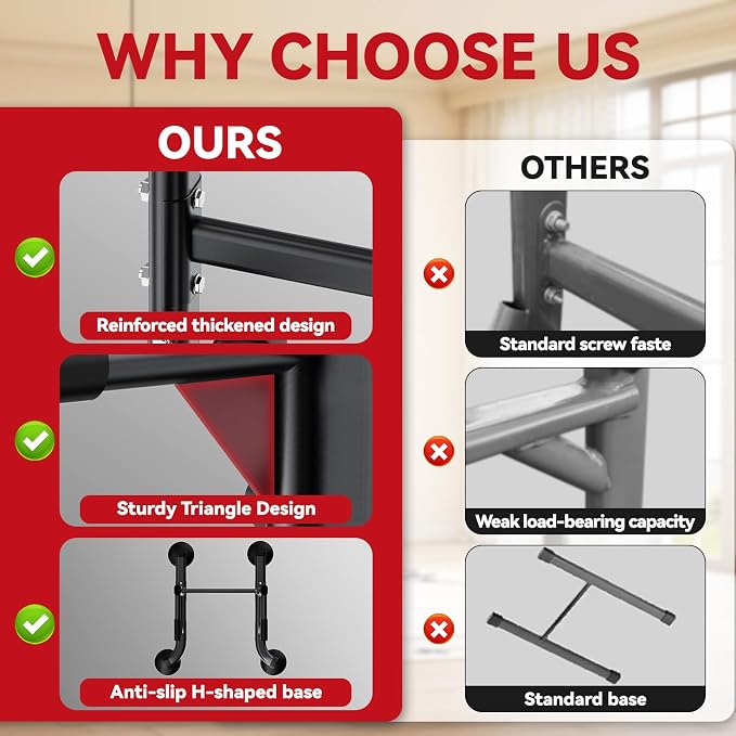 WATBKHE Power Tower Pull Up Dip Station Foldable, Pull Up Bar Station Adjustable, Multi-Function Home Gym, Strength Training Fitness Equipment, Triangular Design, for Home Outdoor